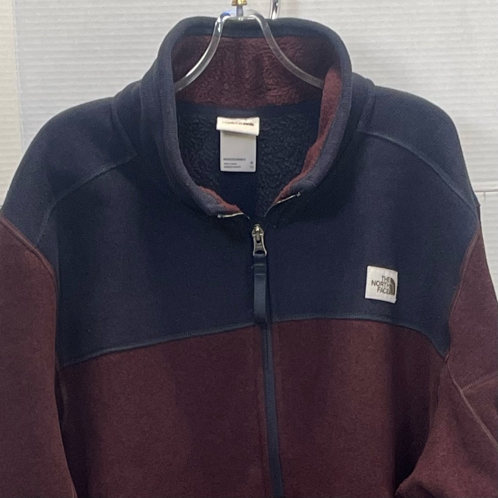 The North Face Men’s Pullover Fleece Size XL Maroon/Navy Colorblock Q Zip - Picture 2 of 11